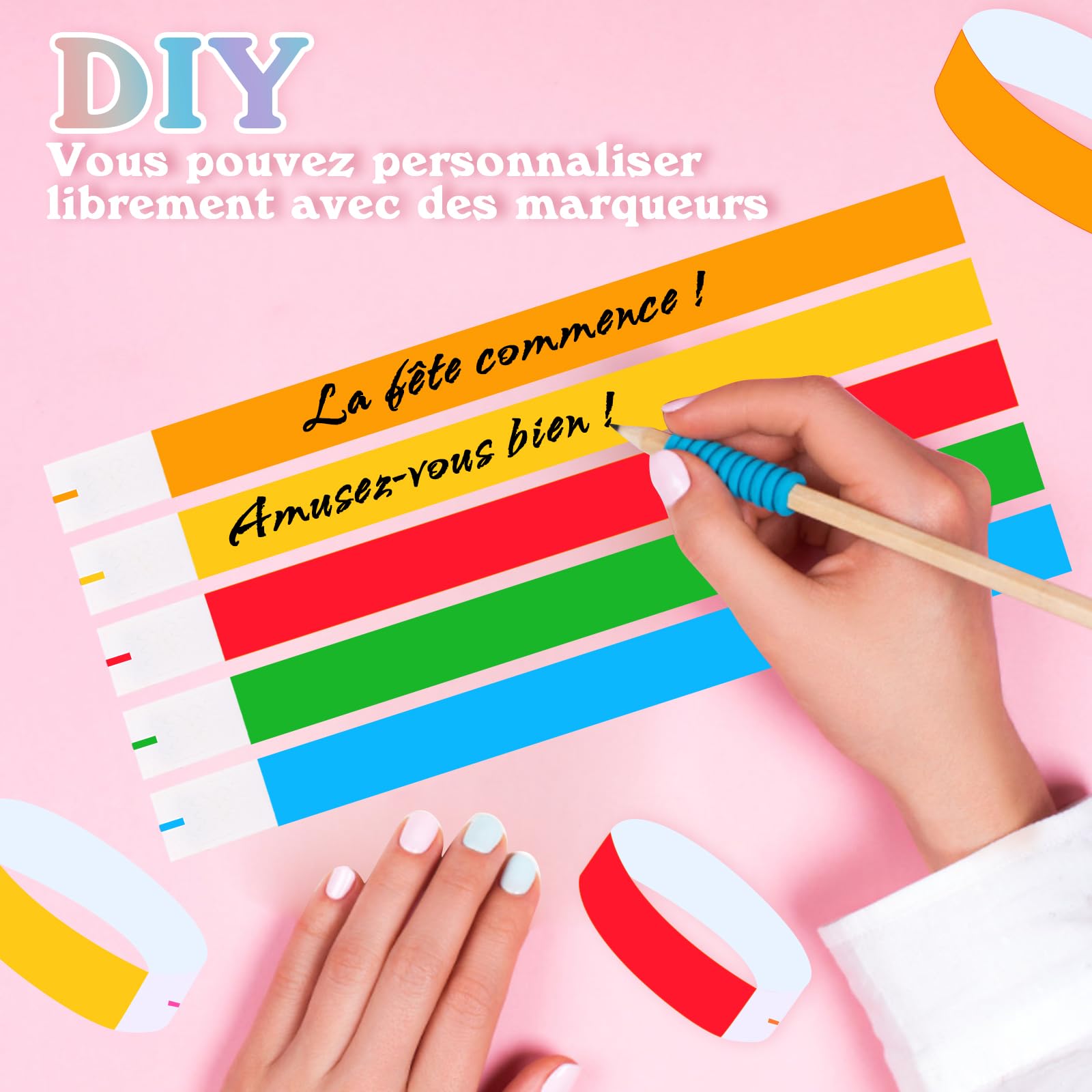 500 Bracelets D'Identification Papier Imperméables - Lot Multicolore - Pour Festivals, Concerts, Événements - 2