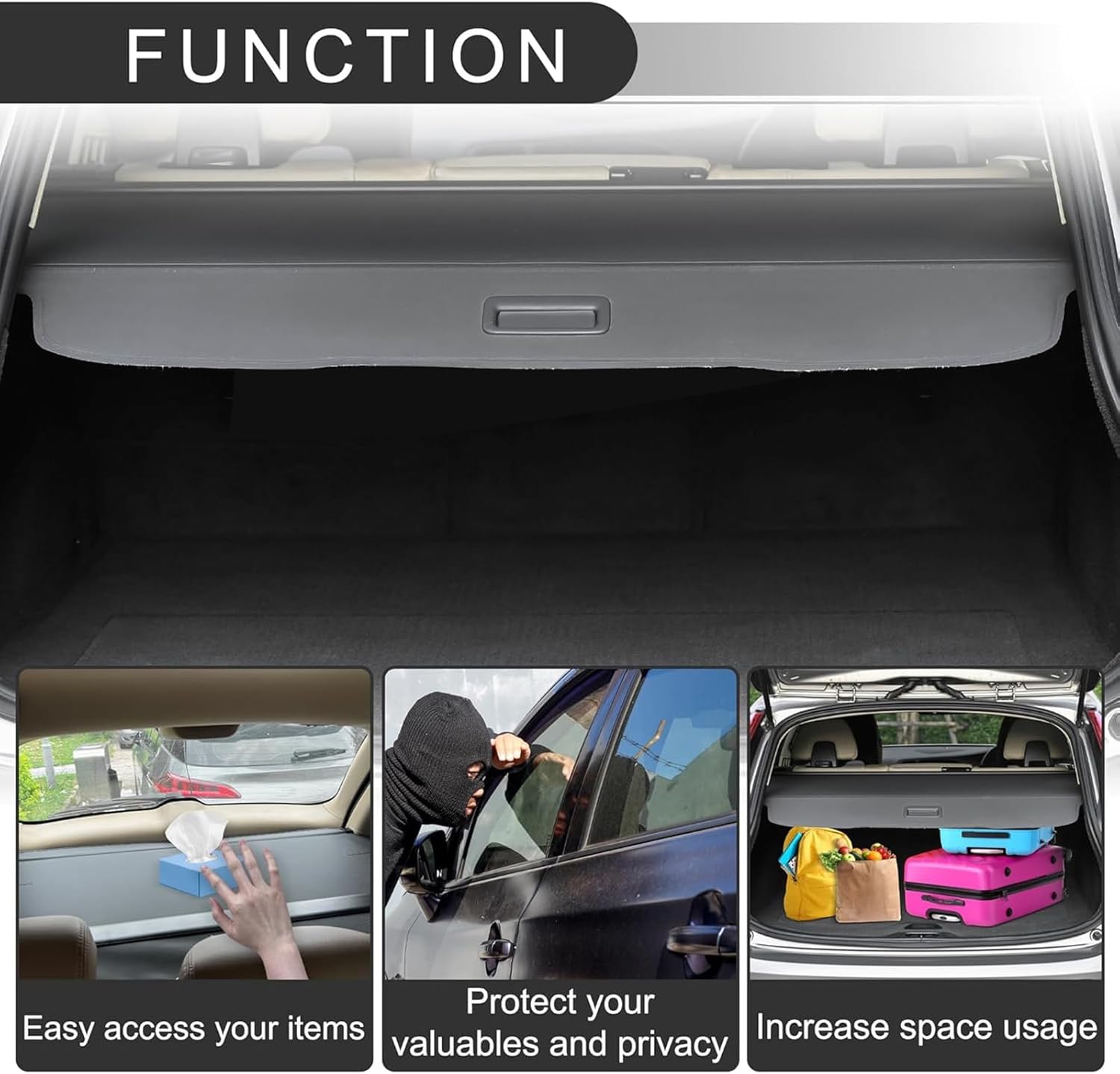Car Retractable Cargo Cover for VW Golf Alltrack Wagon 2013-2019, Trunk Luggage Rear Trunk Parcel Shelf Security Shield Privacy Screen Shielding Shade Anti-Peeping Accessories
