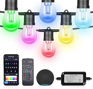 Sponsored Ad - Outdoor String Lights, 48Ft Smart RGBW LED Patio Lights Work with Alexa, App & Remote, Color Changing Party...