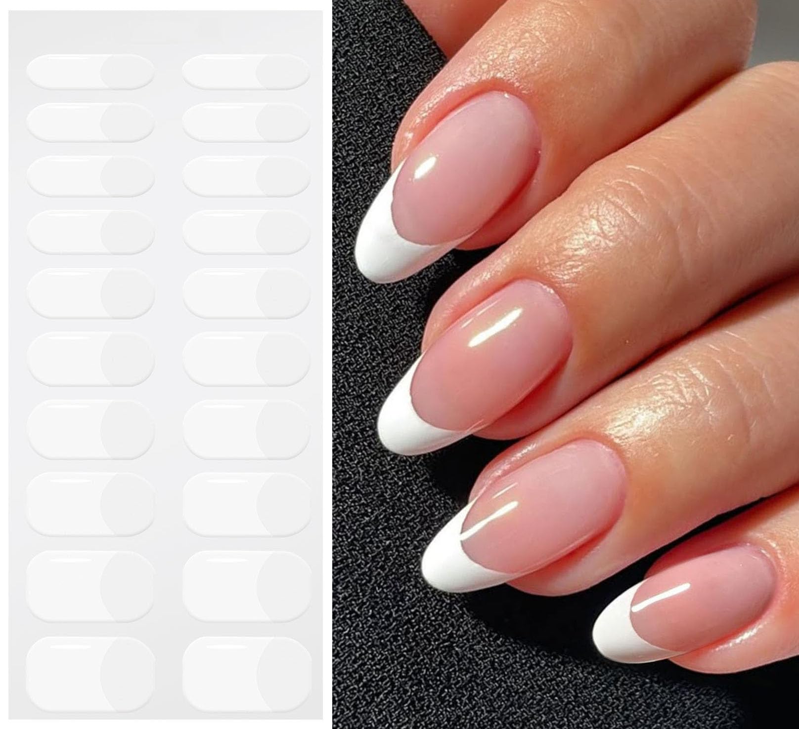 JMEOWIO Gel Nail Stickers French Tip White Transparent Semi Cured Gel Nail Strips Wraps UV/LED Nails Art Design Decoration Accessories - Image 2