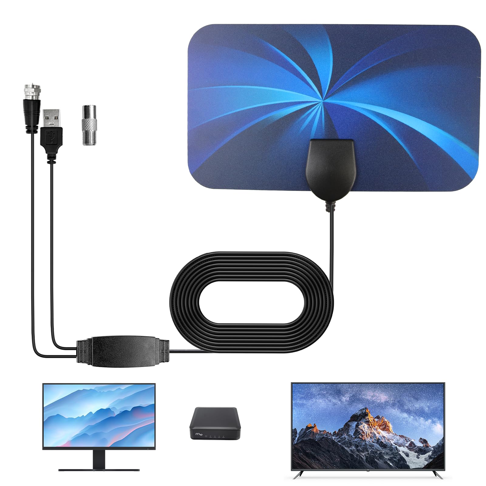 Antenna TV Digitale Interna 4K – Ricezione Fino A 250 Km, Con Cavo Coassiale 5m, Compatibile Con Smart TV E Decoder