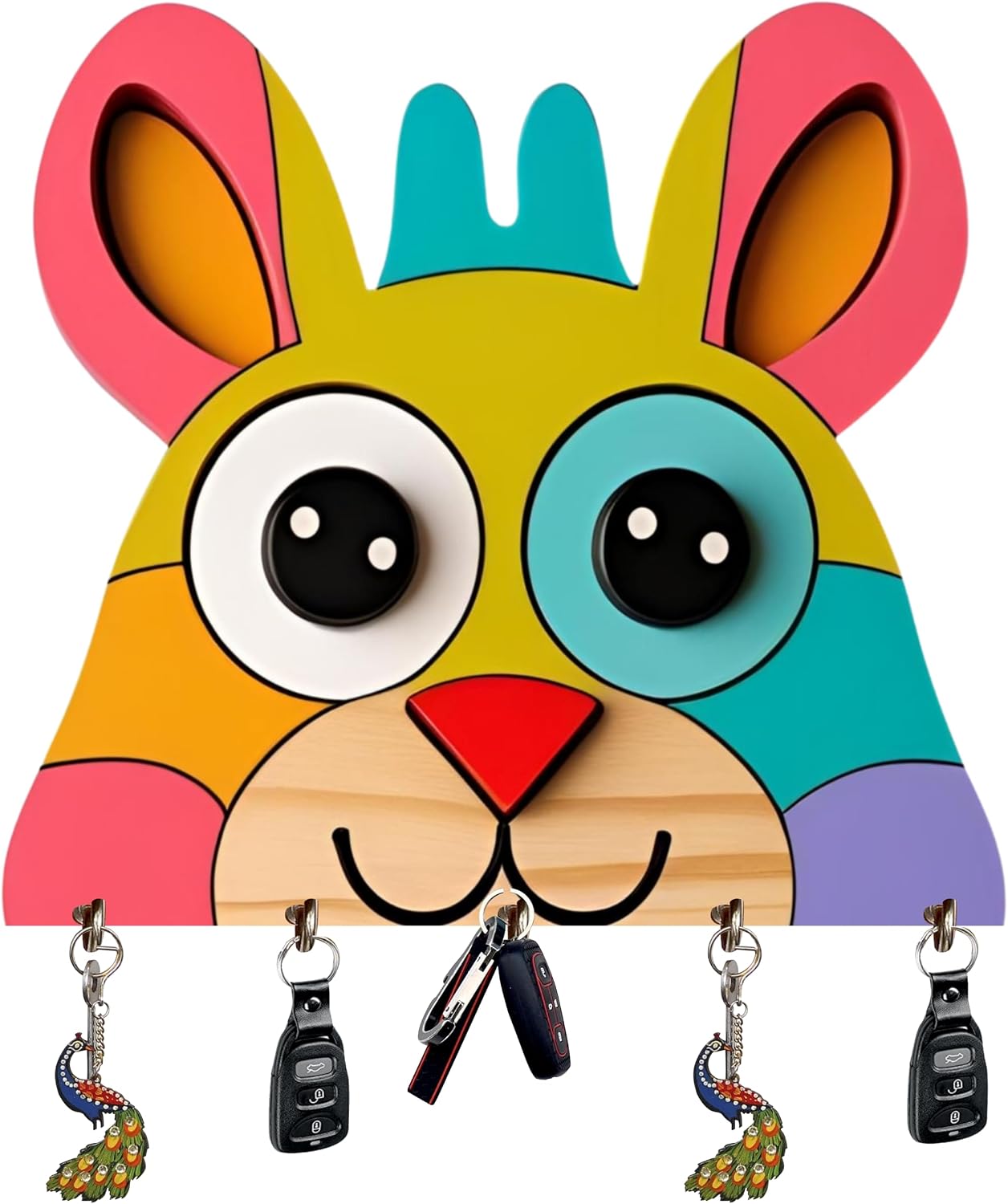 Webelkart Decorative Wall Key Holder with 5 Hooks, Cute Bunny Design, Multicolour Key Holder for Office Decor,Home Decor Item (10" Inches)