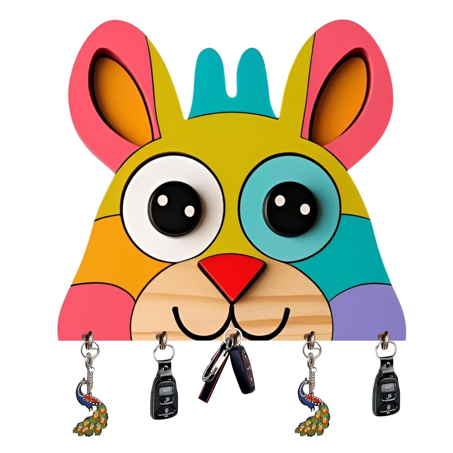 Webelkart Decorative Wall Key Holder with 5 Hooks, Cute Bunny Design, Multicolour Key Holder for Office Decor,Home Decor Item (10″ Inches)