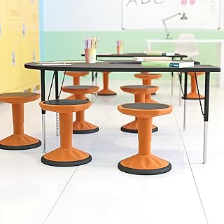Flash Furniture Carter Adjustable Height Kids Active Stool - Flexible Orange Stool for Classroom and Home - Non-Skid Bottom - Rubberized Seat - 14