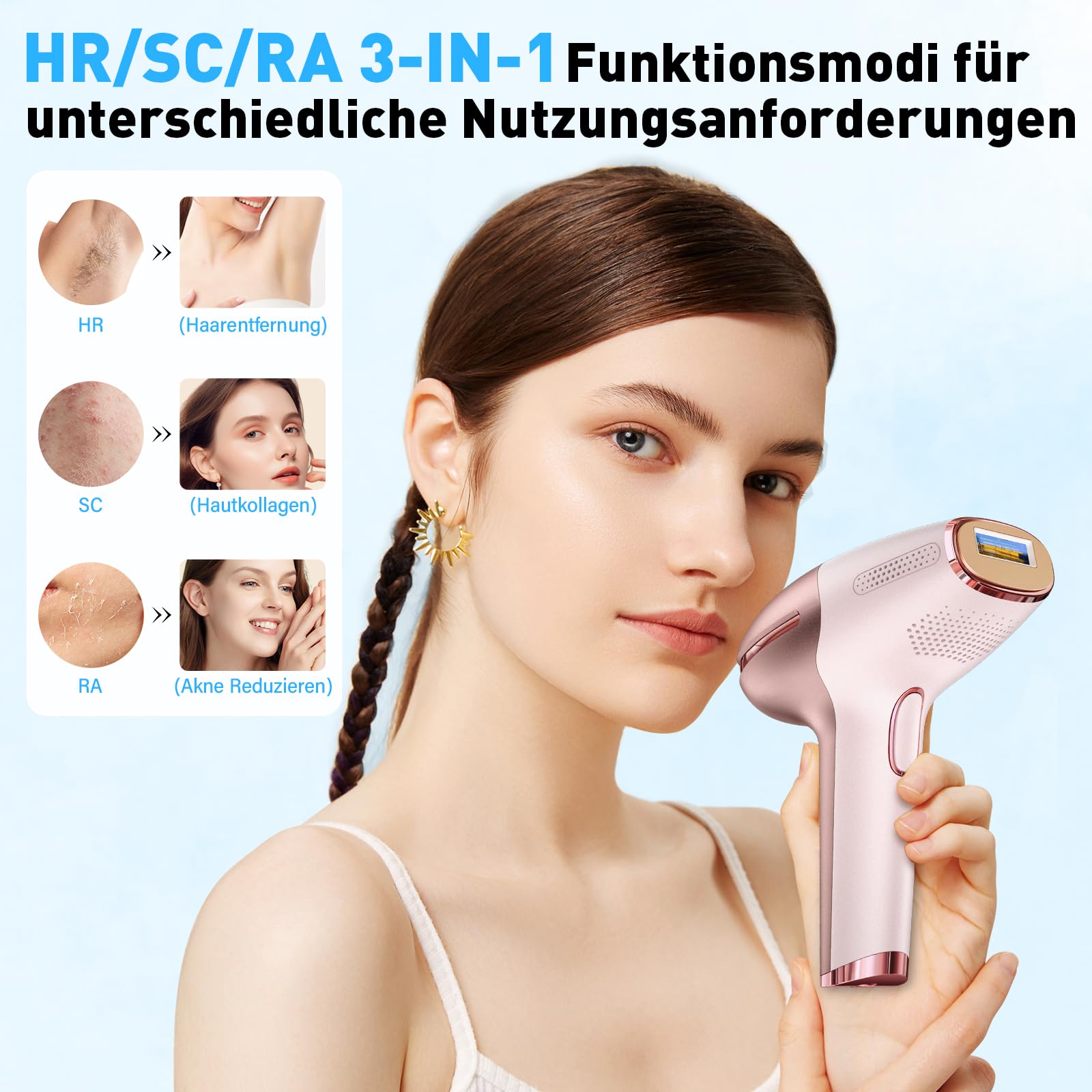 Epilatore a Luce Pulsata con Funzione di Raffreddamento per una Pelle Dolce e Liscia, 9 Livelli di Intensità, Depilazione Laser Definitiva, Disponibile in Modalità Cablata e Senza Fili (Oro