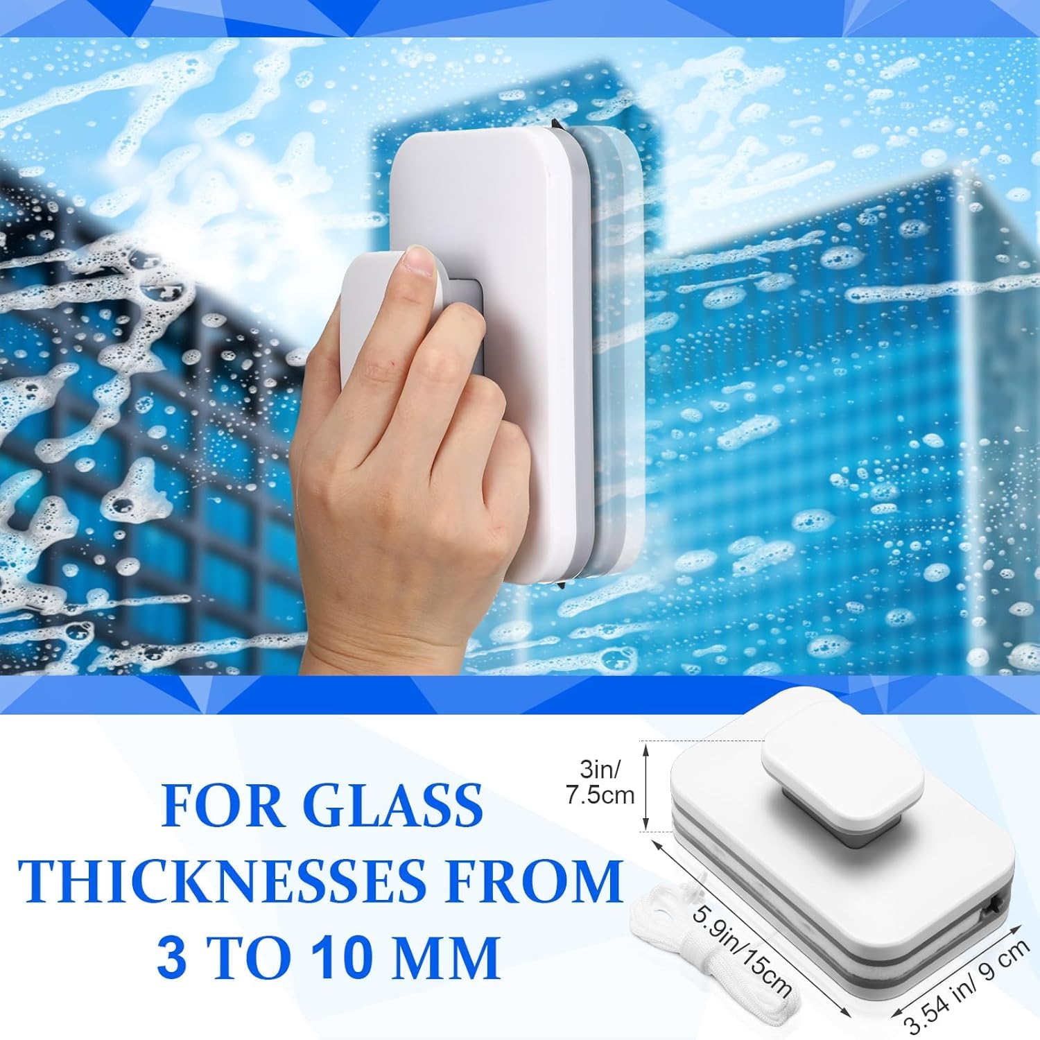 FLOITTUY Magnetic Windshield Cleaner Tool Magnetic Car Window Cleaner Double Sided Window Cleaner Glass Wiper Magnetic Windshield Cleaner for High Rise with Anti Falling Rope(Rectangle)