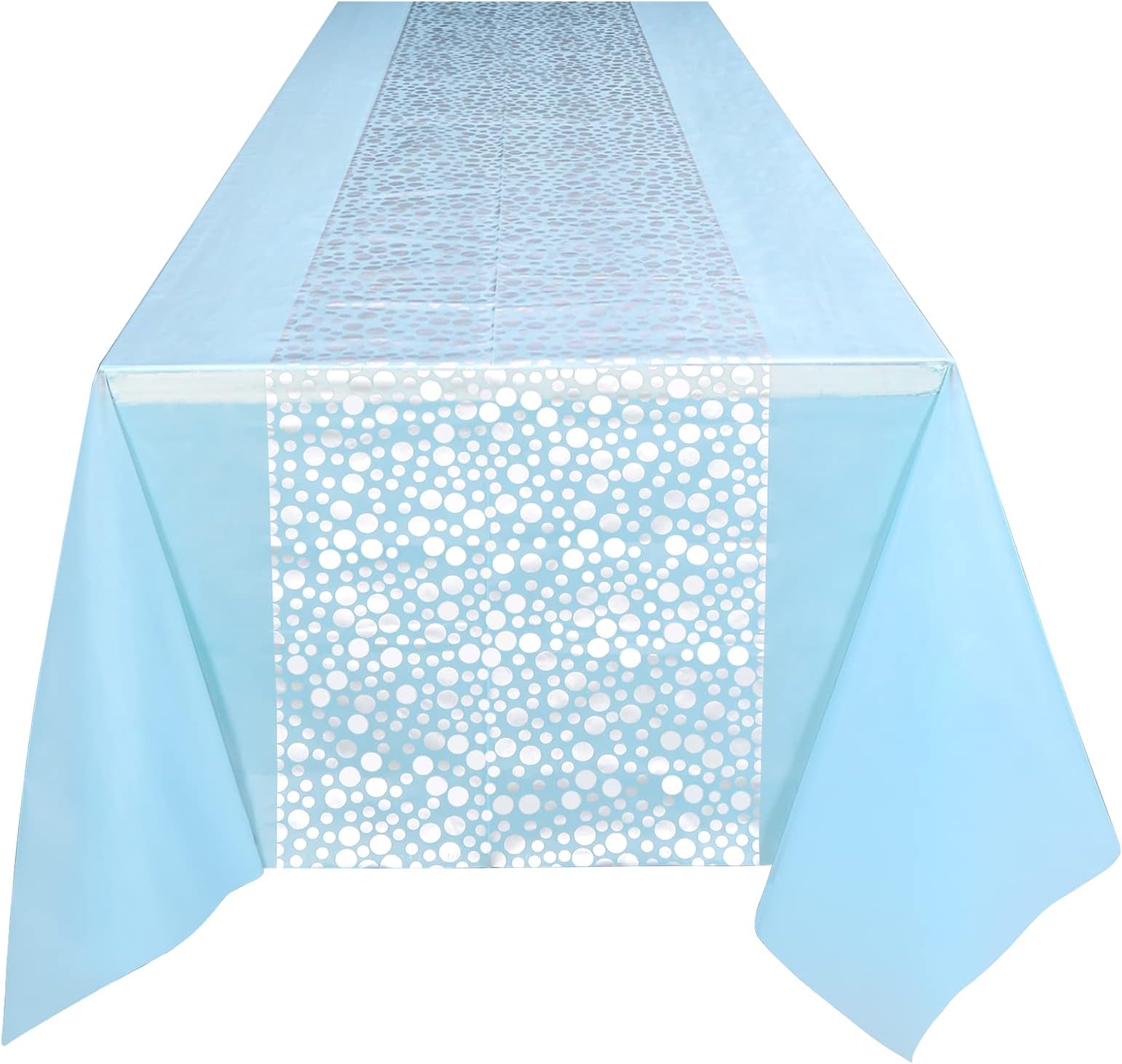 Blue and Silver Birthday Party Decorations - Silver Dot Confetti Plastic Tablecloth |54 x 108 inches,Disposable Table Cover Baby Shower 1st Birthday Graduation Wedding Party