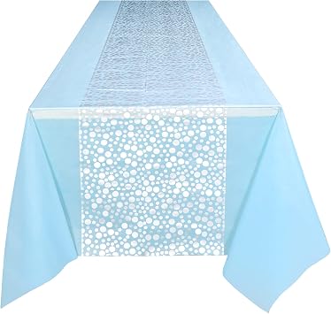 Blue and Silver Birthday Party Decorations - Silver Dot Confetti Plastic Tablecloth |54 x 108 inches,Disposable Table Cover Baby Shower 1st Birthday Graduation Wedding Party