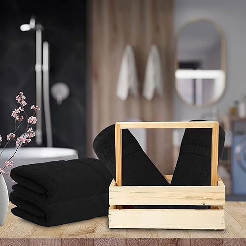 Miniatura 6 de GOLD TEXTILES Toallas de mano negras de alta calidad para baño, 100% algodón hilado en anillo (paquete de 4, 16 x 30 pulgadas), de lujo, suaves,