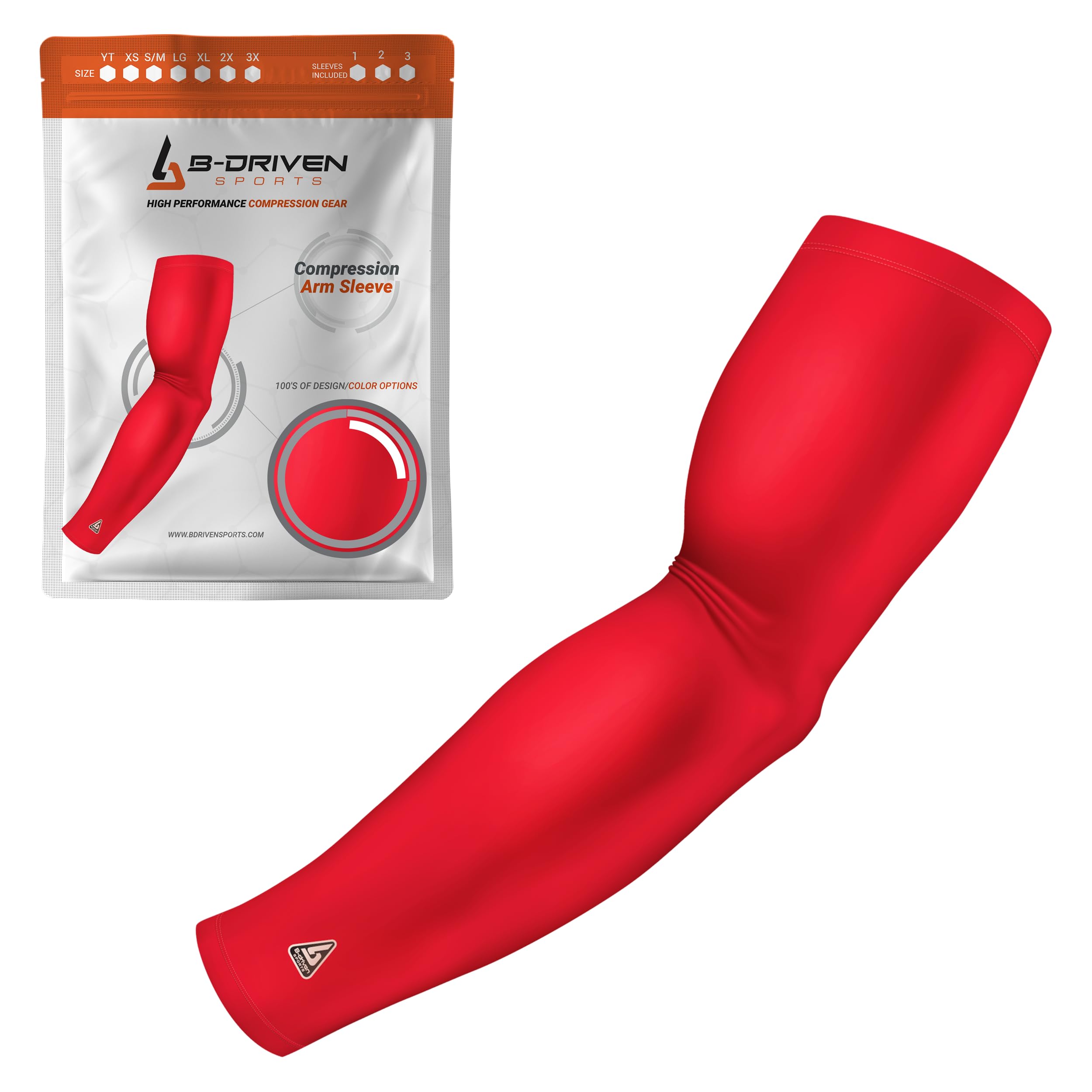 B-Driven Sports Pro-Fit Compression Arm Sleeve for Men, Women & Youth, Volleyball Baseball Basketball Weightlifting - Single