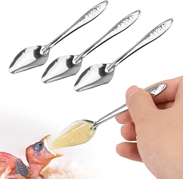 YAODHAOD 4.7" Bird Parrot Stainless Steel Metal Feeding Spoon Parrot Feeding Scoops Hand Feeding Spoons for Parrot 3PCS