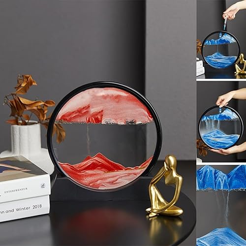 Miniatura 9 de BGFJYUK Imagen artística de arena móvil en movimiento, vidrio templado redondo 3D paisajes de arena de mar profundo con pantalla que fluye marco de