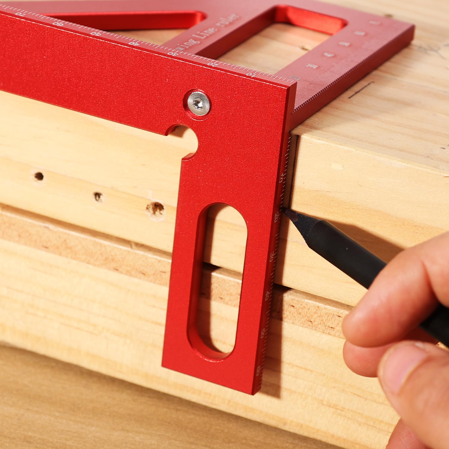 Carpenter Woodworking Protractor Aluminum Miter Triangle Ruler 3D Multi Angle 45/90 Degree Layout Measuring Ruler (Red)