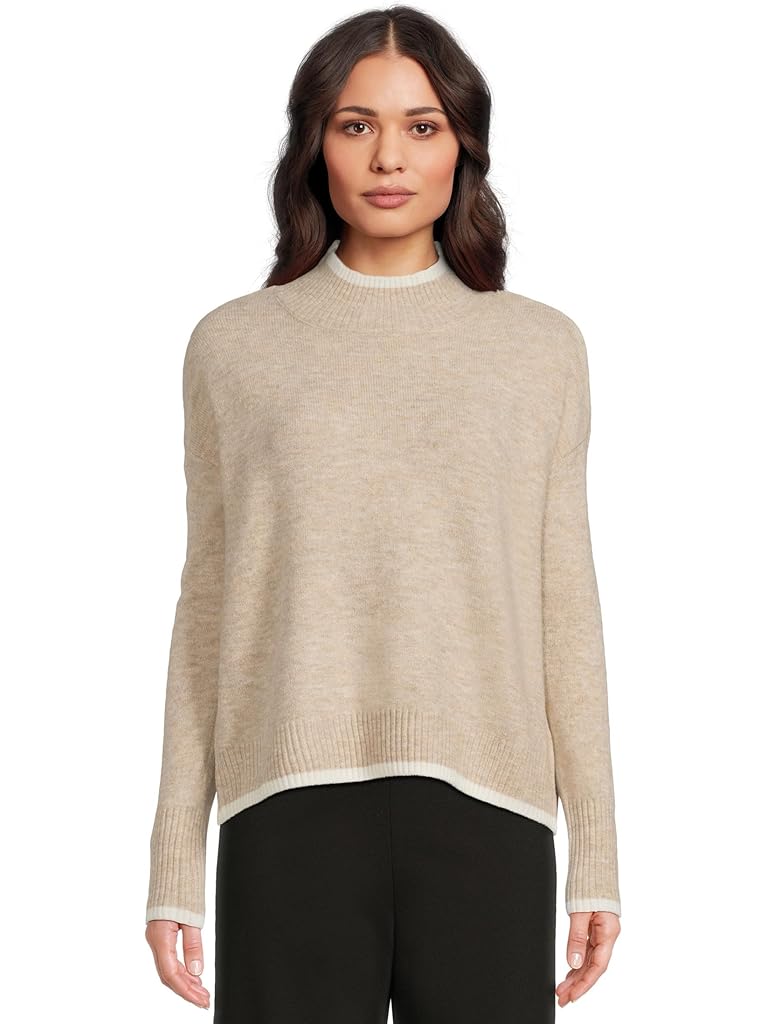 Brown Vince Camuto Long Sleeve Mock Neck with Tipping