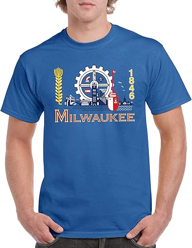 Miniatura 4 de UGP Campus Apparel Camiseta básica de algodón con banderas de la ciudad de Estados Unidos, orgullo natal, Milwaukee Azul Real