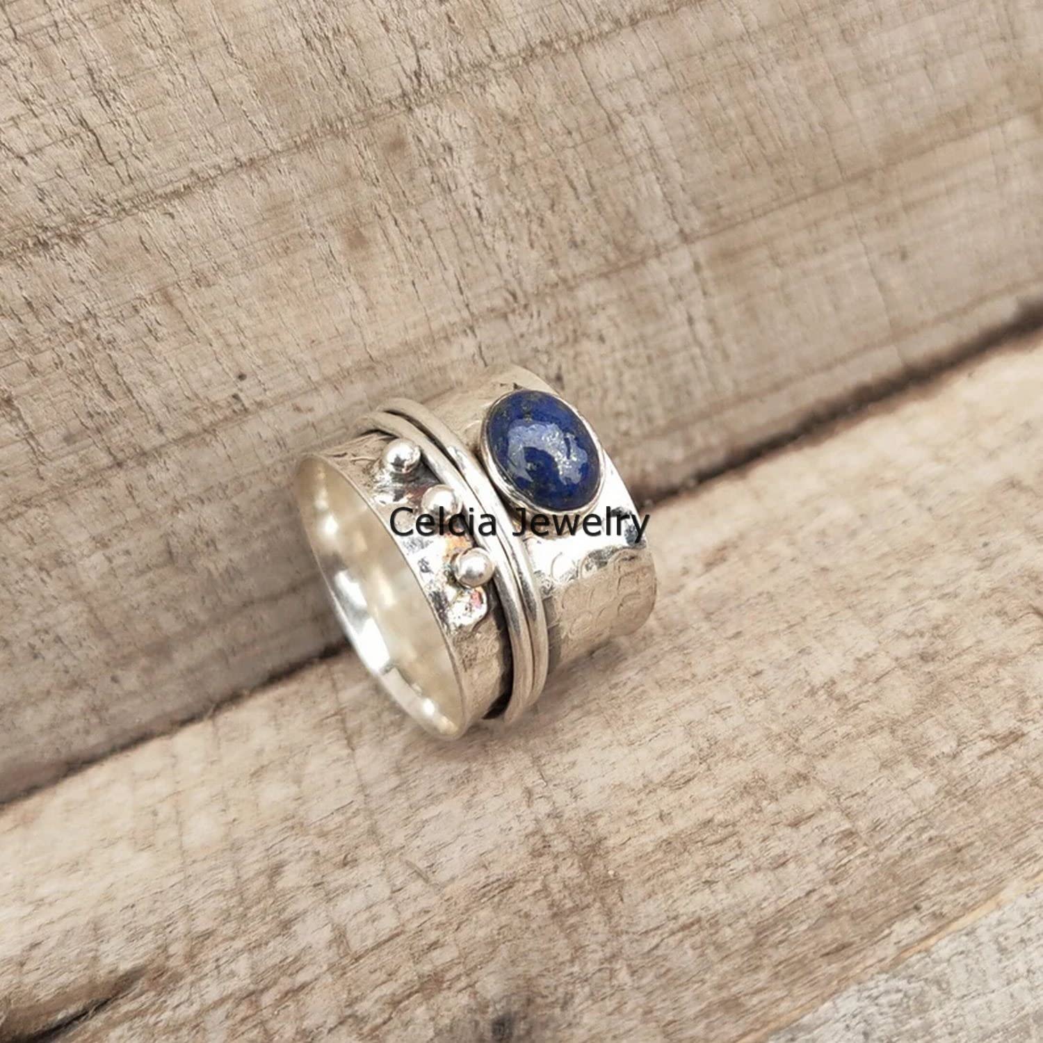 Natürlicher Lapislazuli-schöner Edelstein-Spinnerring für Frauen und Männer, einzigartiger handgefertigter Schmuck, zarter Ring, Meditations-Spinnring, Ring für metaphysische Geschenke