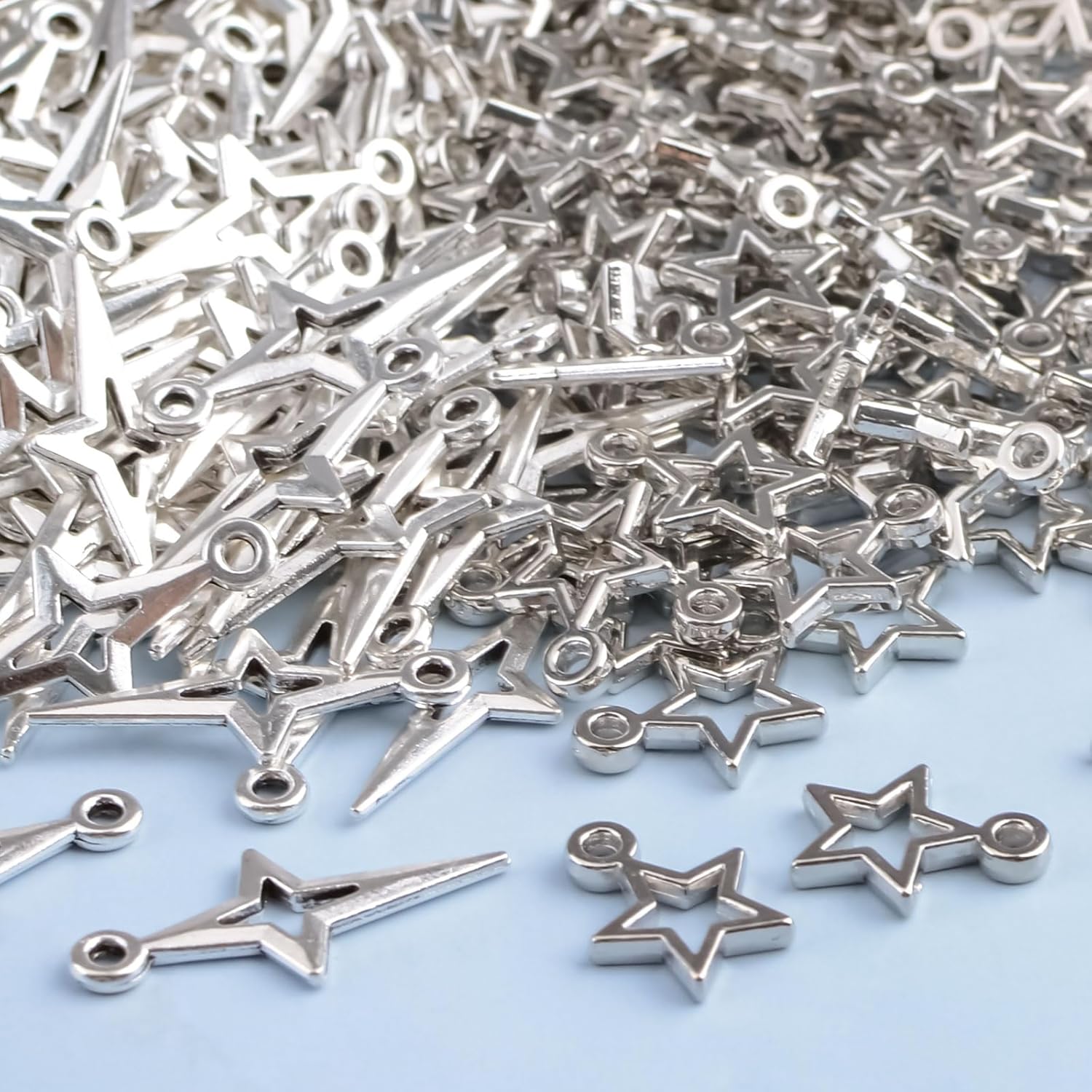 WANDIC 200 Pcs Silver Starry Star and Pentagram Charms, Cross Charms for Jewelry Making Metal Hollow Four-pointed Star Quadrangle Pendants for Bracelet Earrings Necklace DIY Craft - Image 3