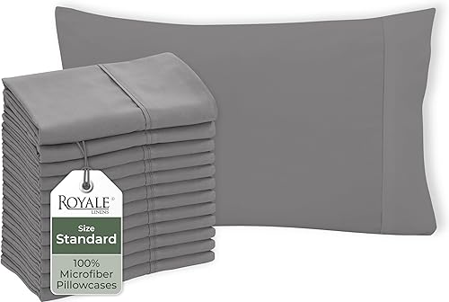 Royale Linens Juego de 12 fundas de almohada grises – Fundas de almohada estándar de 20 x 26 pulgadas – 1800 microfibra cepillada – Resistente a las