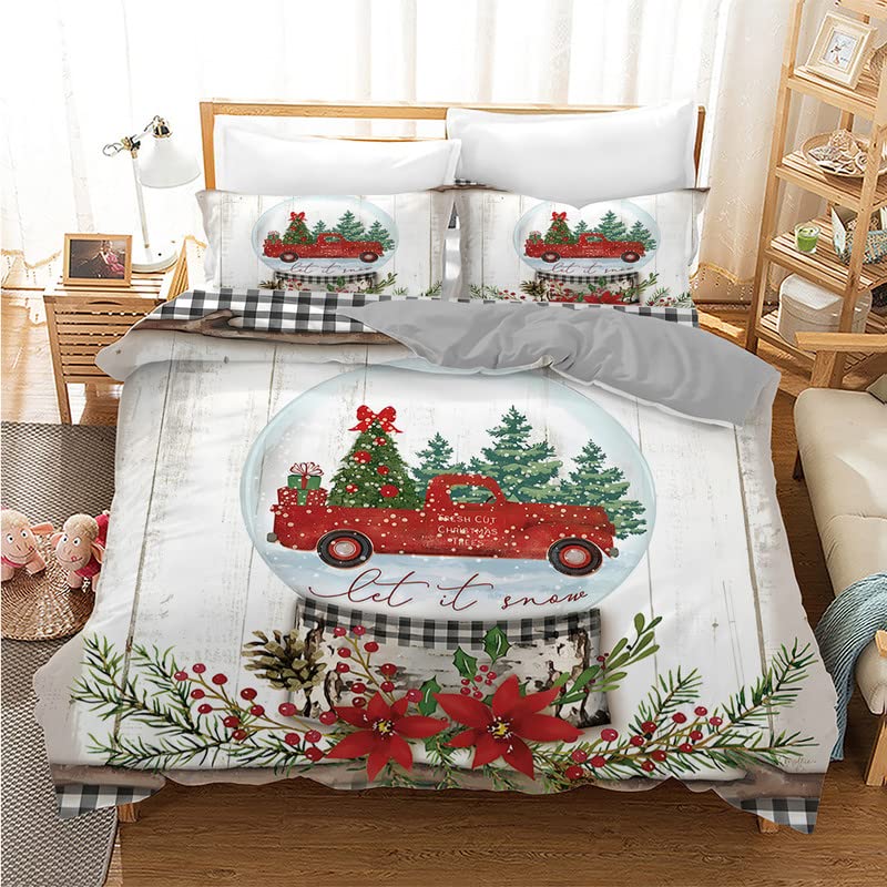 Housse couette 160x200 zippée anti-froissement rouge Noël pour lit enfant et ado