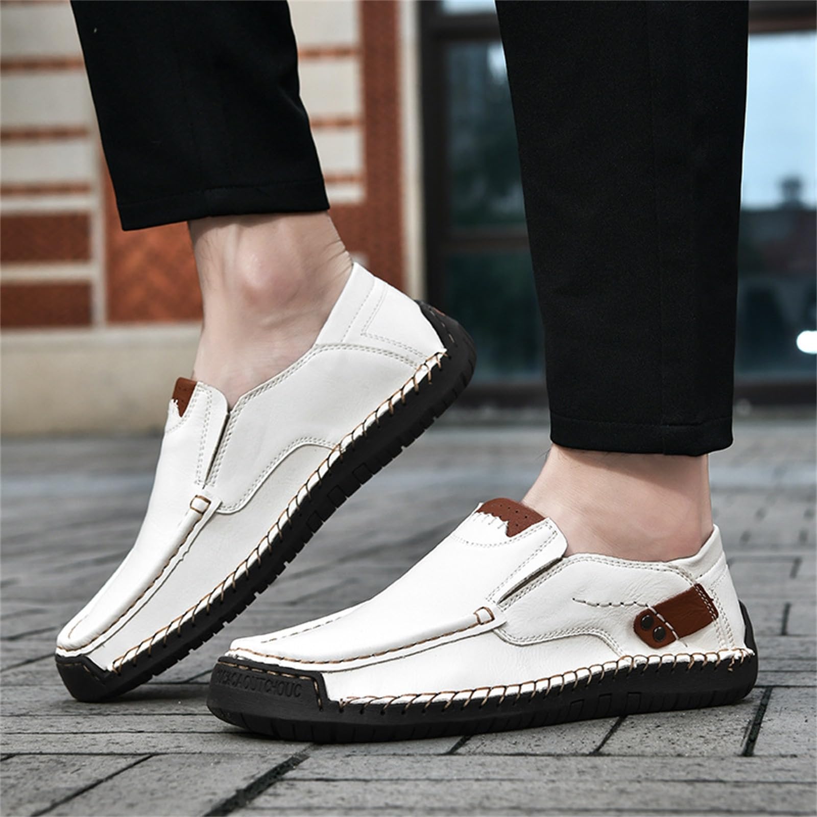 Mocassini estivi leggeri da uomo in pelle, scarpe da lavoro senza lacci, scarpe da barca con suola piatta, scarpe traspiranti, con fagioli, taglie grandi, comode