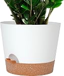 SwinDuck 12inch Large Self Watering Plant Pot, Plastic Cylinder Planter with 60Oz Deep Reservoir and Saucer for Indoor Outdoor Plants Flowers Houseplants, White