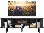 ChooChoo Mid Century Modern TV Stand for TVs up to 60 Inch, Entertainment Center with Fluted Sliding Doors and Hidden Storage, TV Console with Adjustable Shelf for Living Room, Bedroom, Black