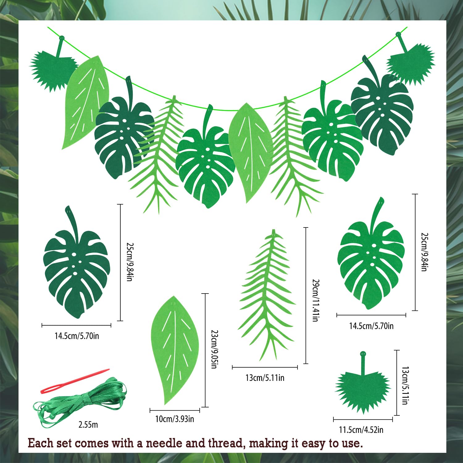 Green Tropical Palm Leaves Banner Set,UHOMENY 3Pcs Tropical jungle theme party decorations,Tropical Leaves Banner for summer holidays - Image 2