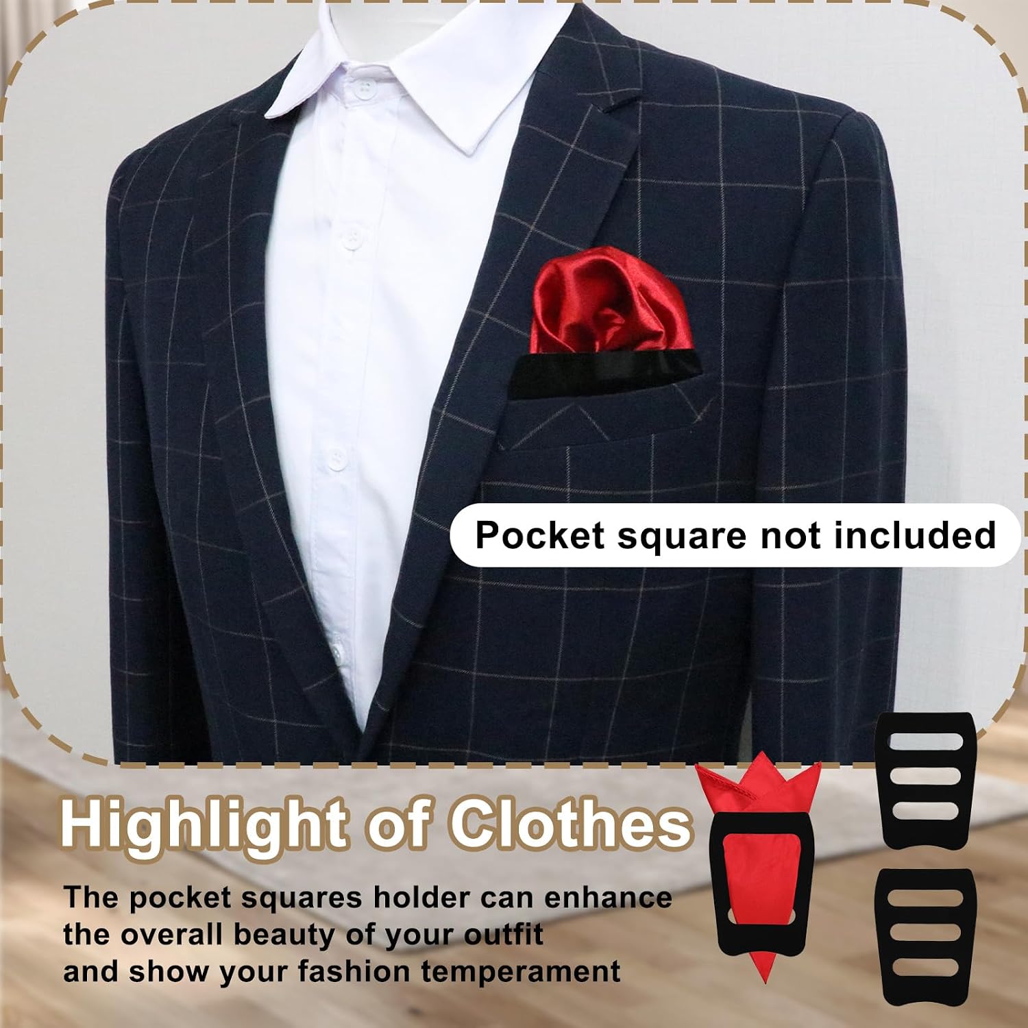Pocket Square Holder for Men, Accessories for Men Square Scarf for Suits Tuxedos Coats Vests and Dinner Jackets