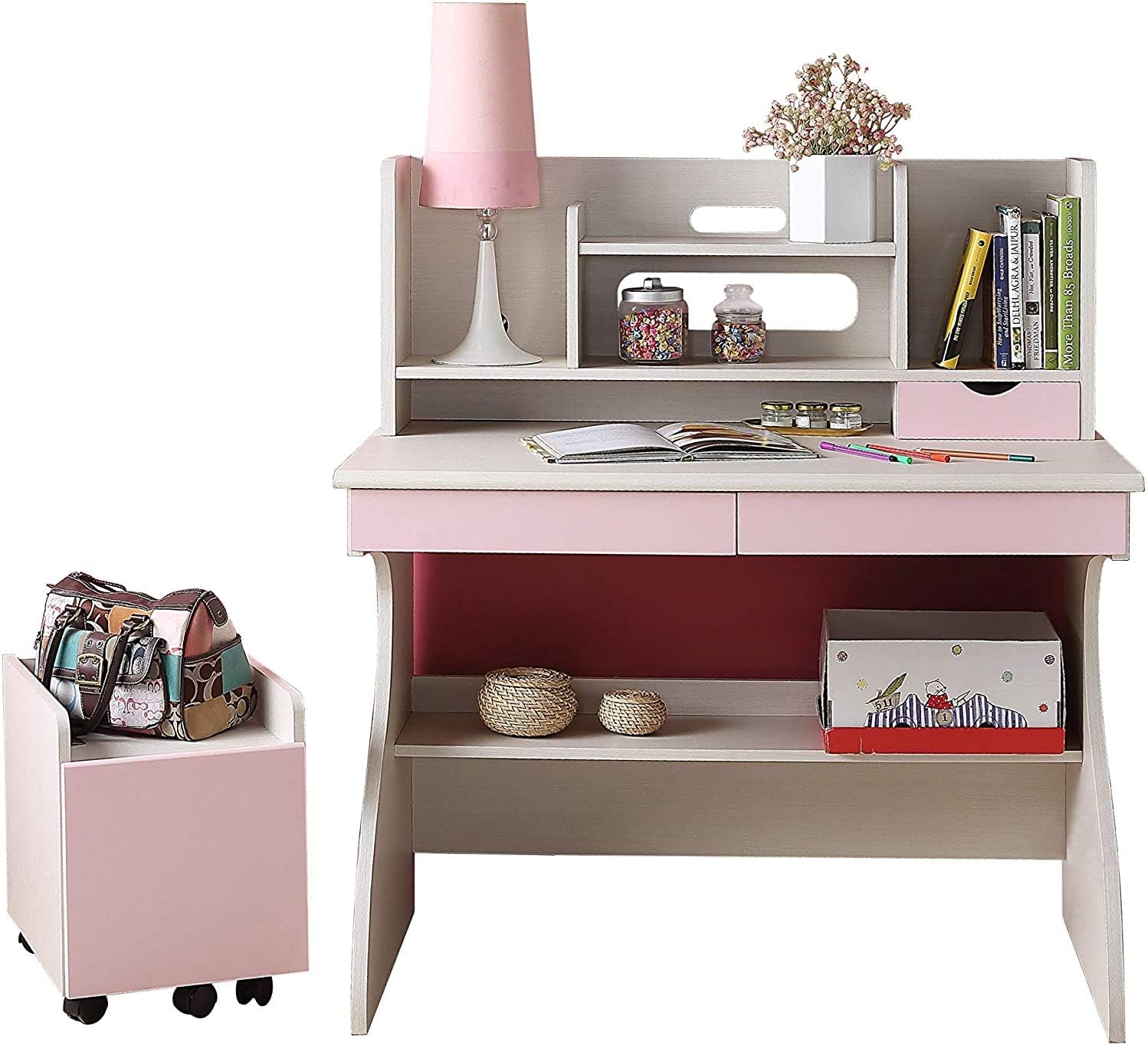 Fanchi 学習机 収納ボックス 買物 デスク 楽組み 木製 シンプル 女の子 男の子 おしゃれ 勉強机 ナチュラル ピンク ネジ不要 ジュニア ジョイント式 ピンク ホワイト ロータイプデスク 勉強デスク 組立簡単 工具不要