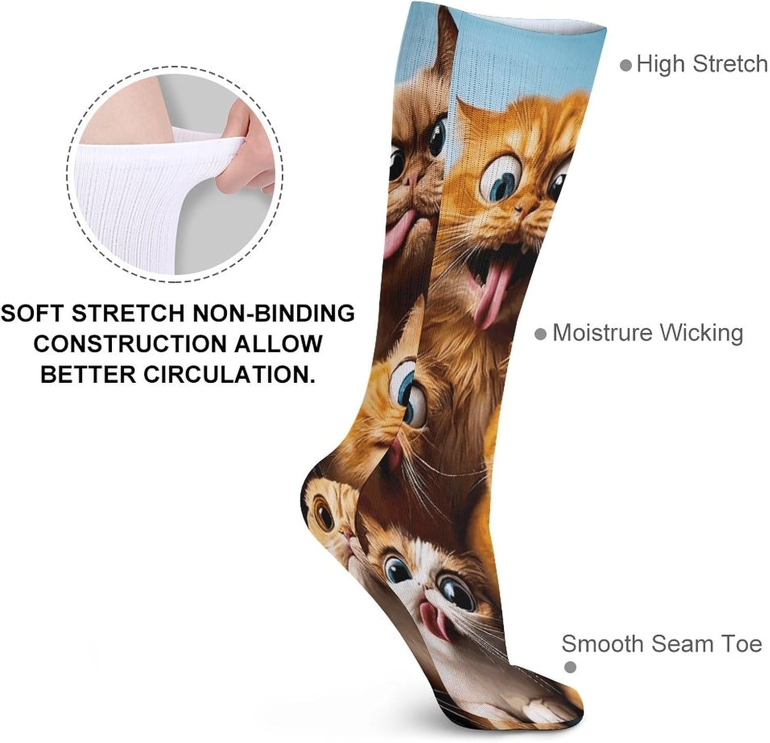 Funny Cats Crew Socks Casual Breathable Calf Socks | Cushion Running Athletic Socks Long Performance Breathable Sports Socks for Women Men