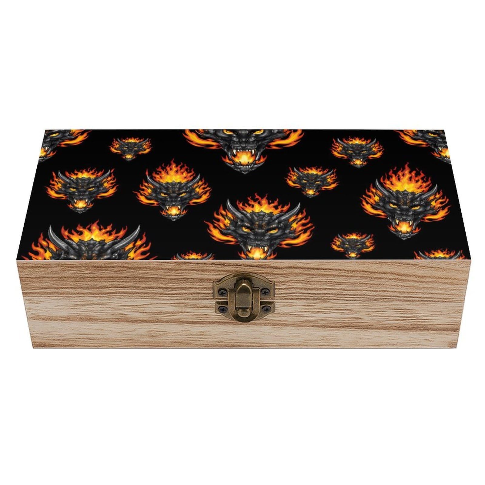 HLBSDM Cool Fire Dragons Wooden Storage Box