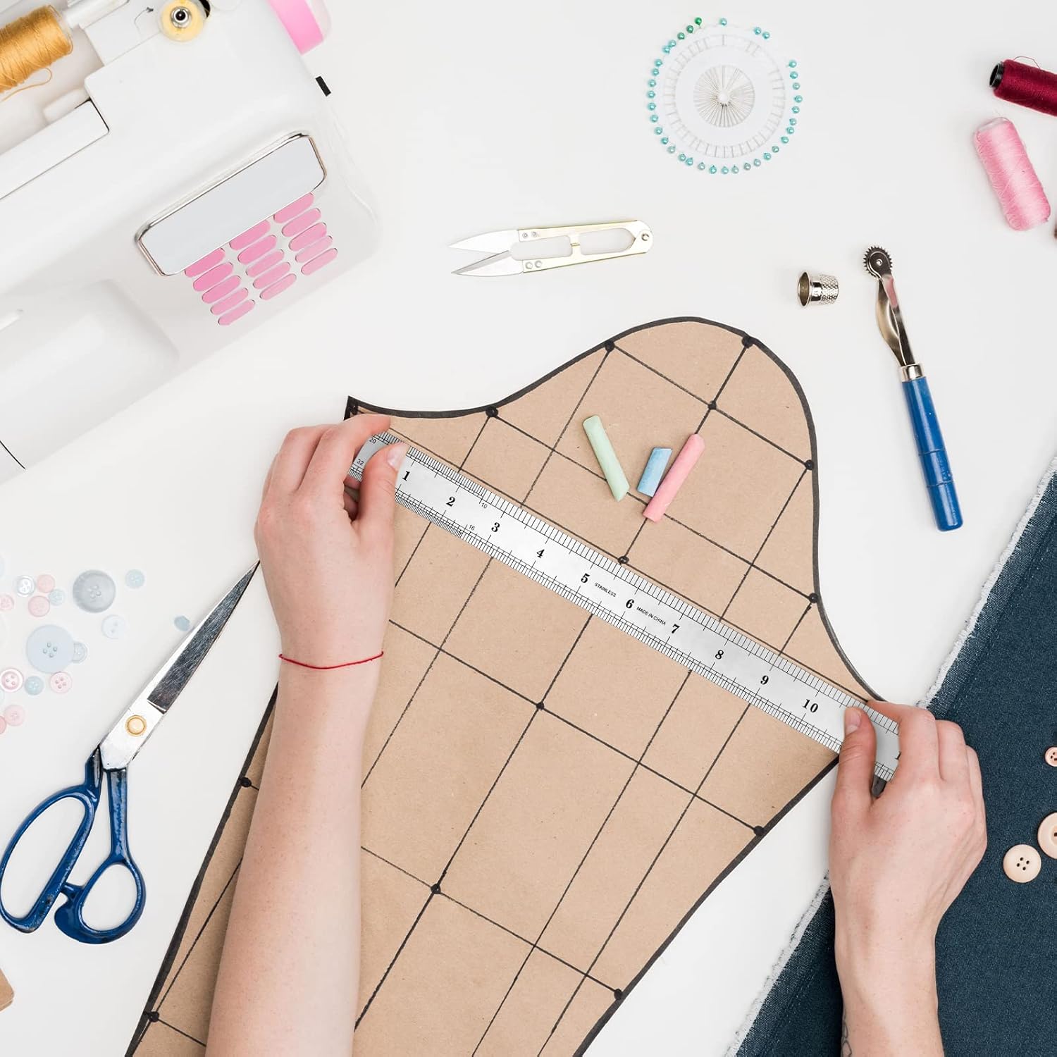 30ピース メタルルーラー 12インチ ステンレススチールルーラー インペリアルメートル法の目盛り付き エッチングマーカー ストレー