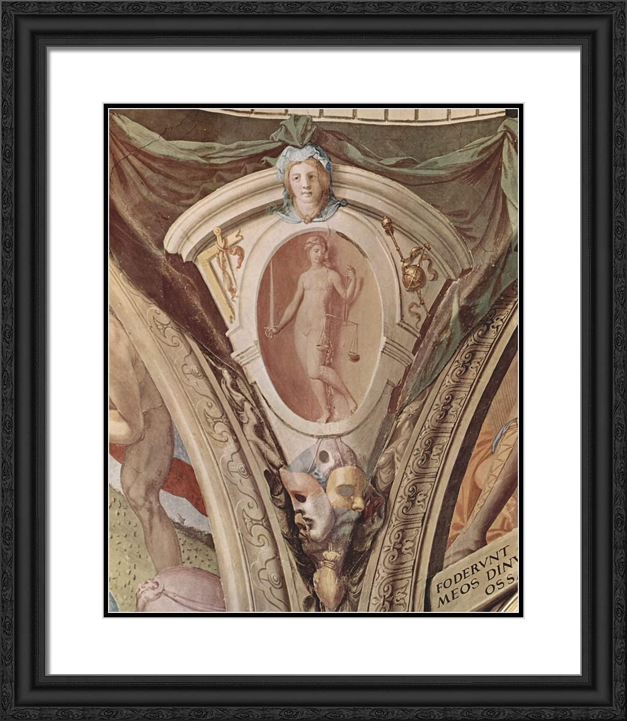 ArtDirect Bronzino, Agnolo 20x23 Gold Ornate Framed Art Print with Double Matting Titled: Scenes of Allegories of the Cardinal Virtues