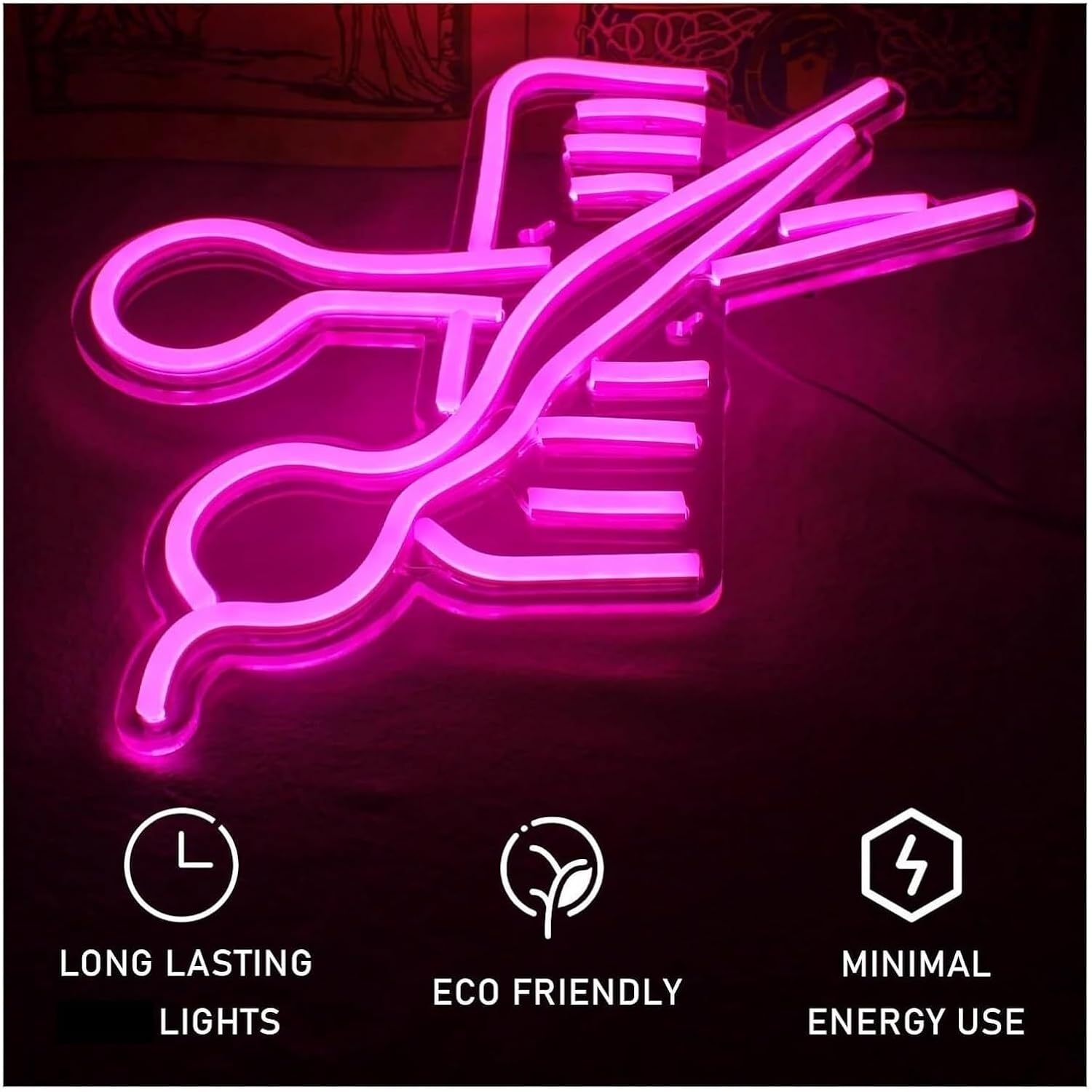 Scissor Shape Neon Sign Lights, Hanging Window Wall Decor(Red) image 3