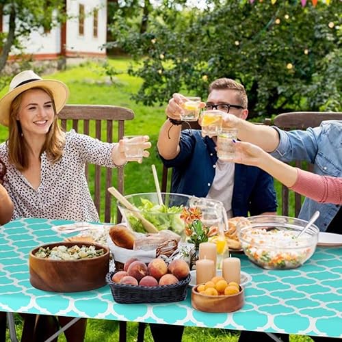 Miniatura 7 de Velway Mantel ajustable de vinilo con borde elástico, impermeable, rectangular, para mesas plegables de 6 pies, mantel azul con respaldo de franela