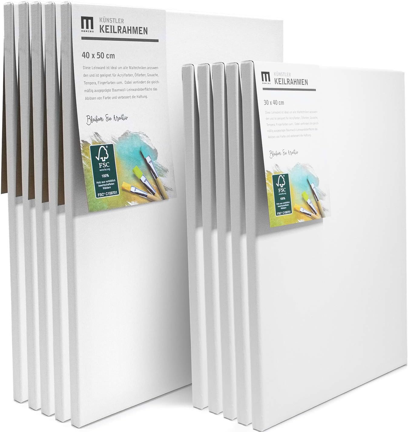 Artina FSC® Schildersdoeken 3D Premium - 90x90 cm - 2 stuks - Voorgerekte Doeken Wit met FSC® Houten Kaders Stabiele Voorbehandelde Canvas Schildersdoek 380g/m139