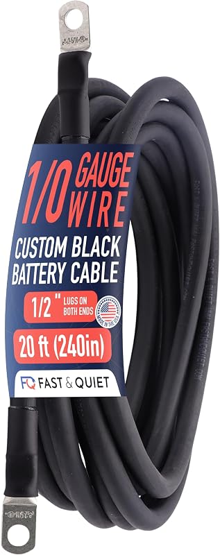 Cabo de bateria 1/0 AWG Fast & Quiet com terminais de cobre, preto, 6,10 m – 1 unidade