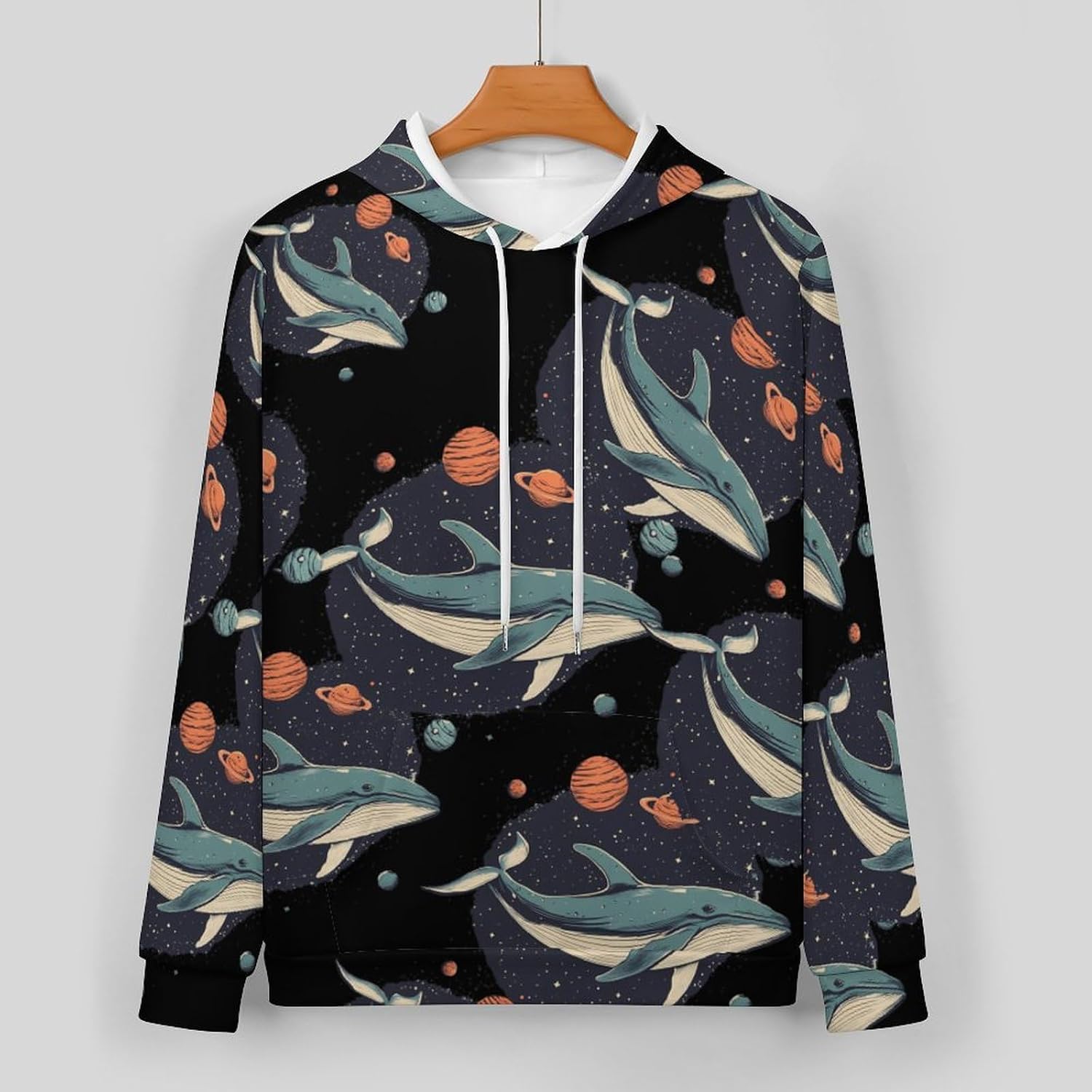 Blue Whale Spaces-Planets Men's Hooded Set Casual 2 Pieces Suits Pullover Tracksuit Hoodies And Sweatpants