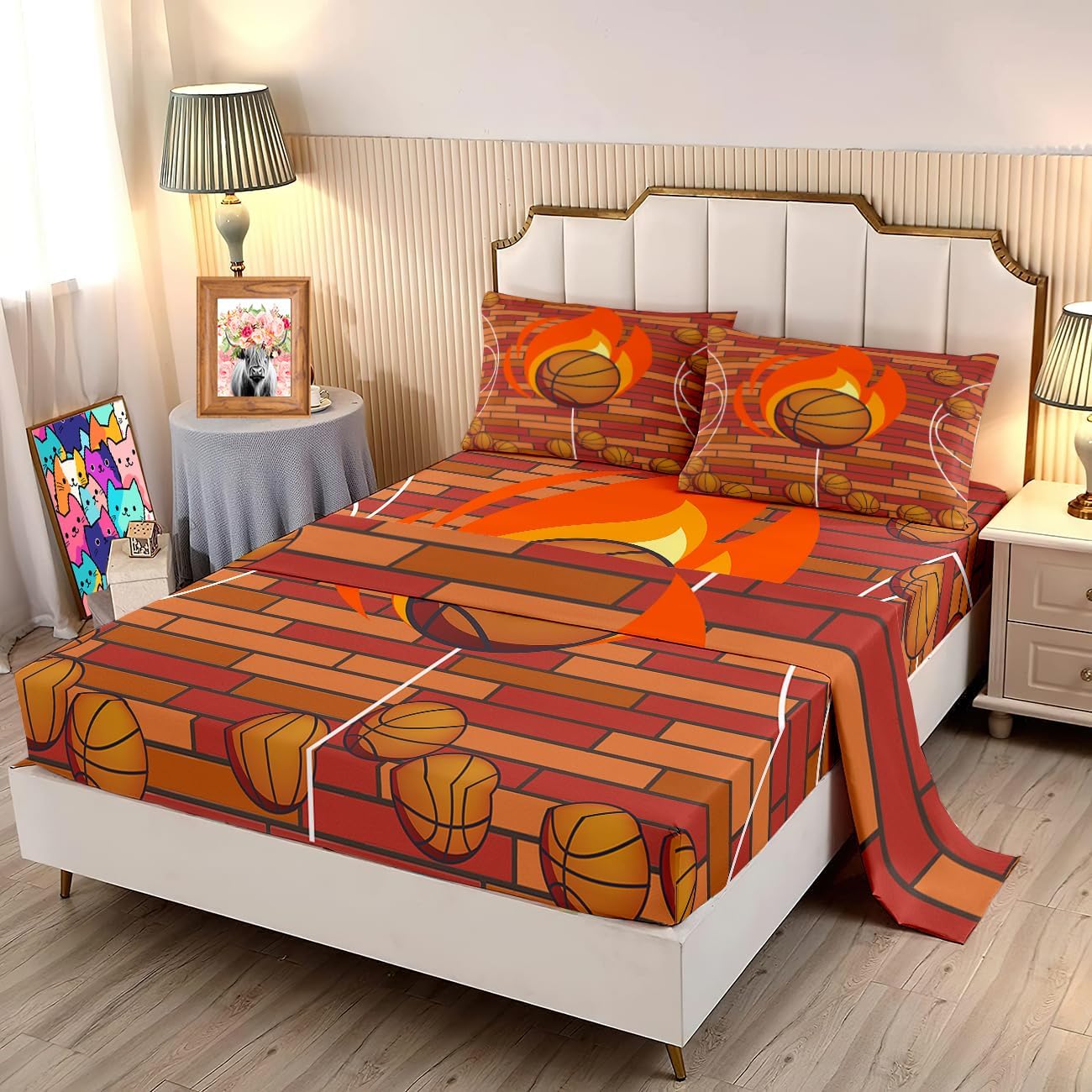 WJLBKGU Basketball Sheets Twin 3PCS Bed Sheets Basketball