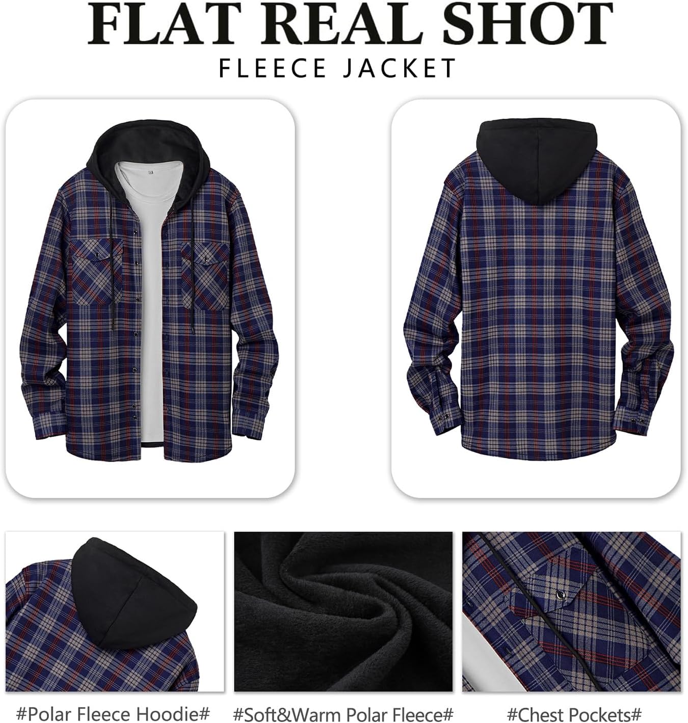 Askdeer Men's Flannel Fleece Jacket Sherpa Lined Winter Plaid Shirts Jacket Long Sleeve Thermal Coat With Pockets
