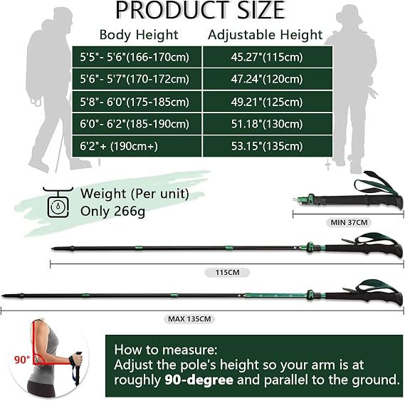 TheFitLife Anti Shock Trekking Poles + Folding Poles Aluminum