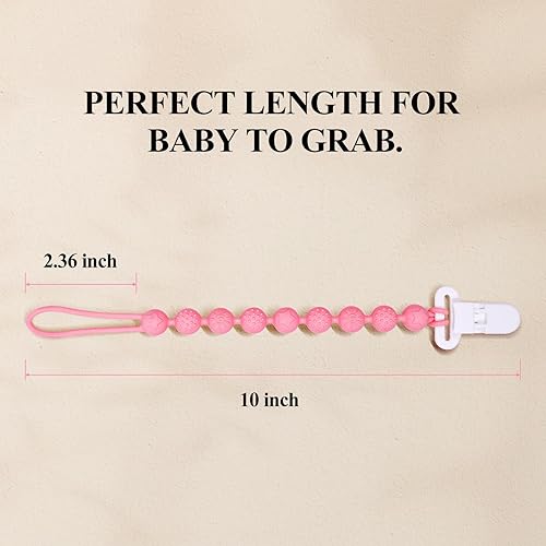 Miniatura 4 de Soporte de clip de silicona para chupete de una pieza, paquete de 4 correas flexibles para paci, clips Binky con texturas para bebés, niños y niñas,