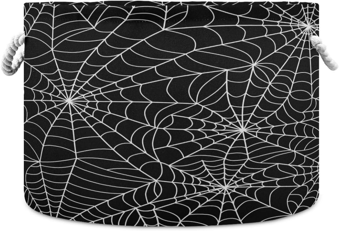 Halloween Gray Spider Web Storage Basket Laundry Hamper Canvas Collapsible Storage Organizer Bin with Handle for Clothes Books Playroom Decor
