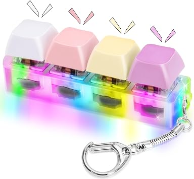 Keyboard Fidget Toys Adults Fidget Keyboard Clicker with LED Light Keychain Sensory Toys for Anxiety Stress Relief Macaron1, 4 in 1