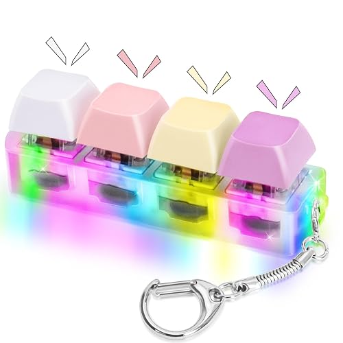 HOMQYTE Keyboard Fidget Toys Adults Fidget Keyboard Clicker with LED Light Keychain Sensory Toys for Anxiety Stress Relief (Macaron1, 4 in 1)