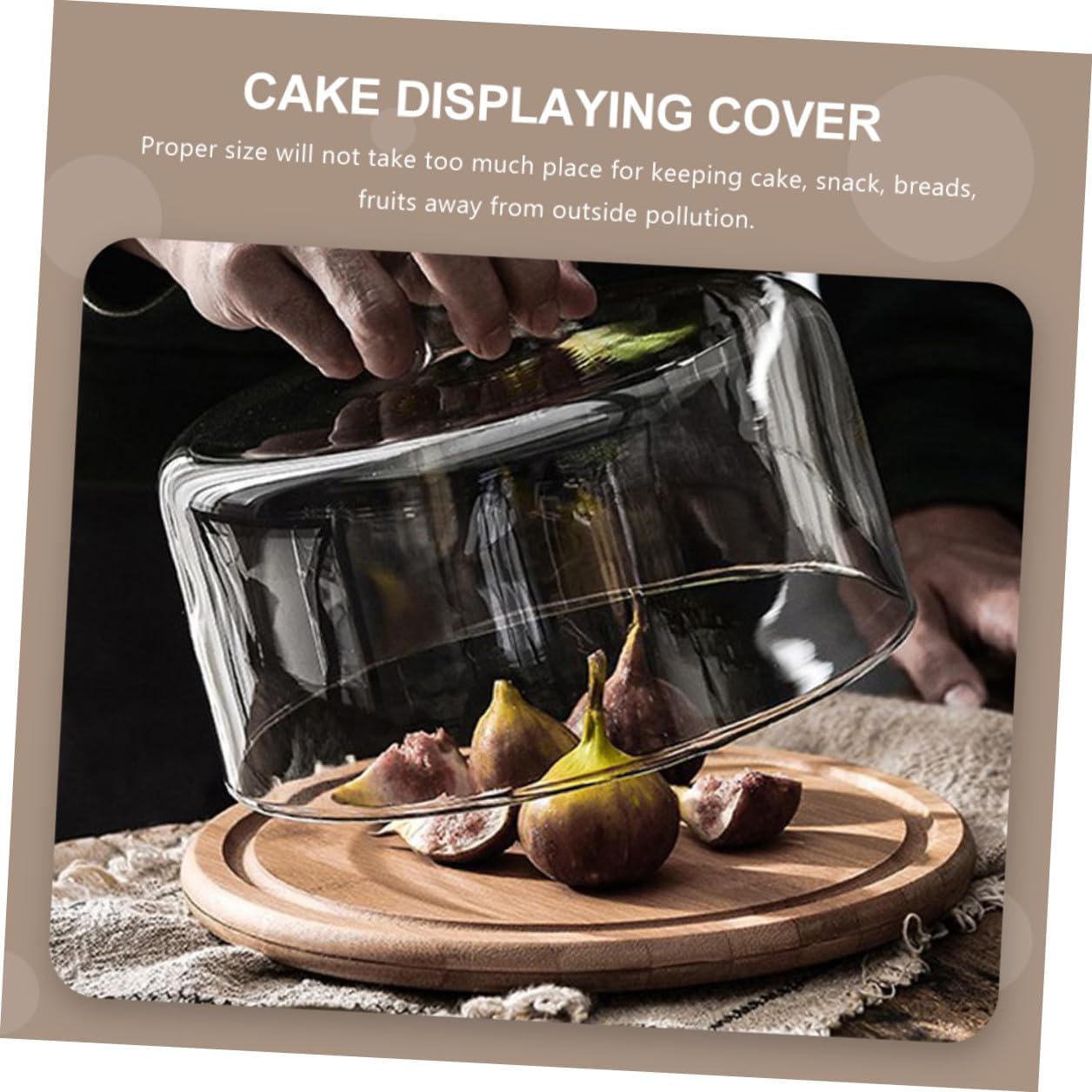 Glass Cake Cover Dome with Large Wooden Tray, Food Protective Dessert Cover, Household Cake Display Dome for Dustproof Food Preservation and Serving