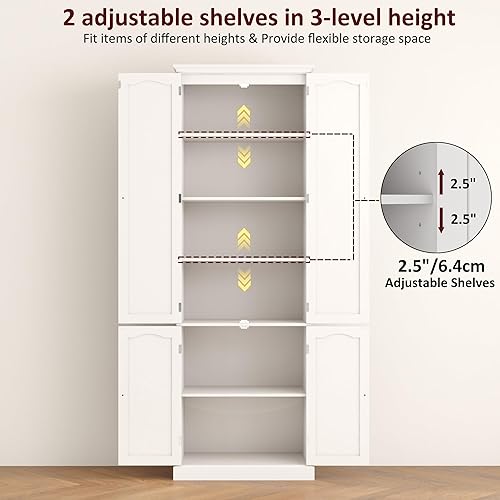 Miniatura 34 de Function Home Armario de almacenamiento alto para baño, despensa de cocina delgada de 64 pulgadas con almacenamiento de puerta, armarios 64" Blanco