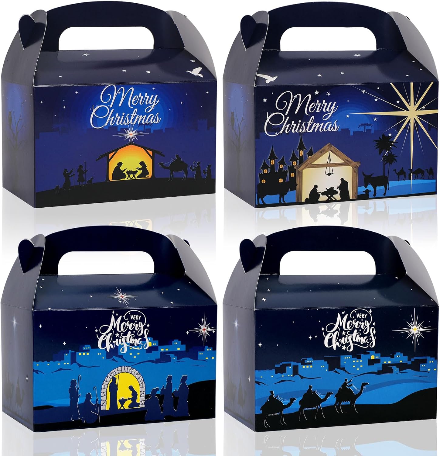 HOWAF 12pcs Nativity Christmas Candy Boxes With Handle - Holy Gift Boxes for Merry Christmas Treat and Party Decoration - Jesus Holiday Paper Boxes