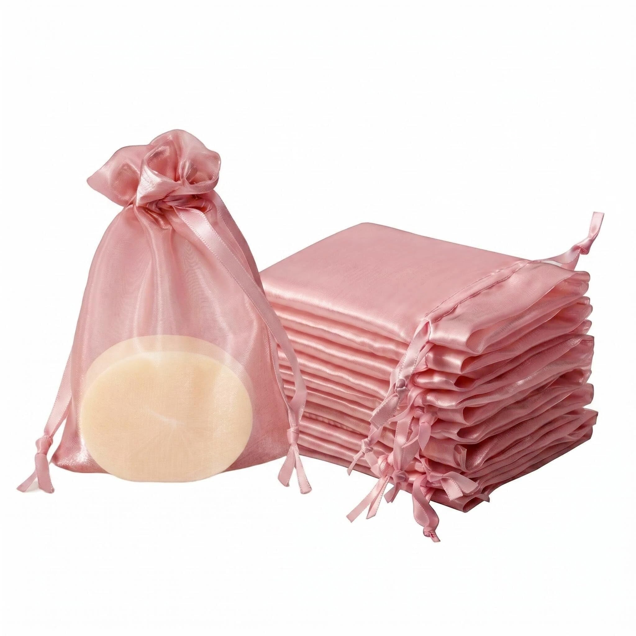 QIANF 20 Pcs Rose Pink Small Organza Bags 4X6 inch for Wedding Favors with Drawstring, Mini Mesh Gift Bags Jewelry Pouch for Candy Bridal Shower Party Favor Baby Shower Christmas