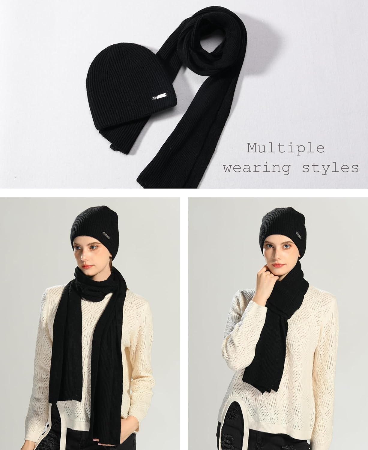 cashmere beanie hat scarf set for women winter knit long scarf neck warmer stylish beanie unisex gift set - Image 6